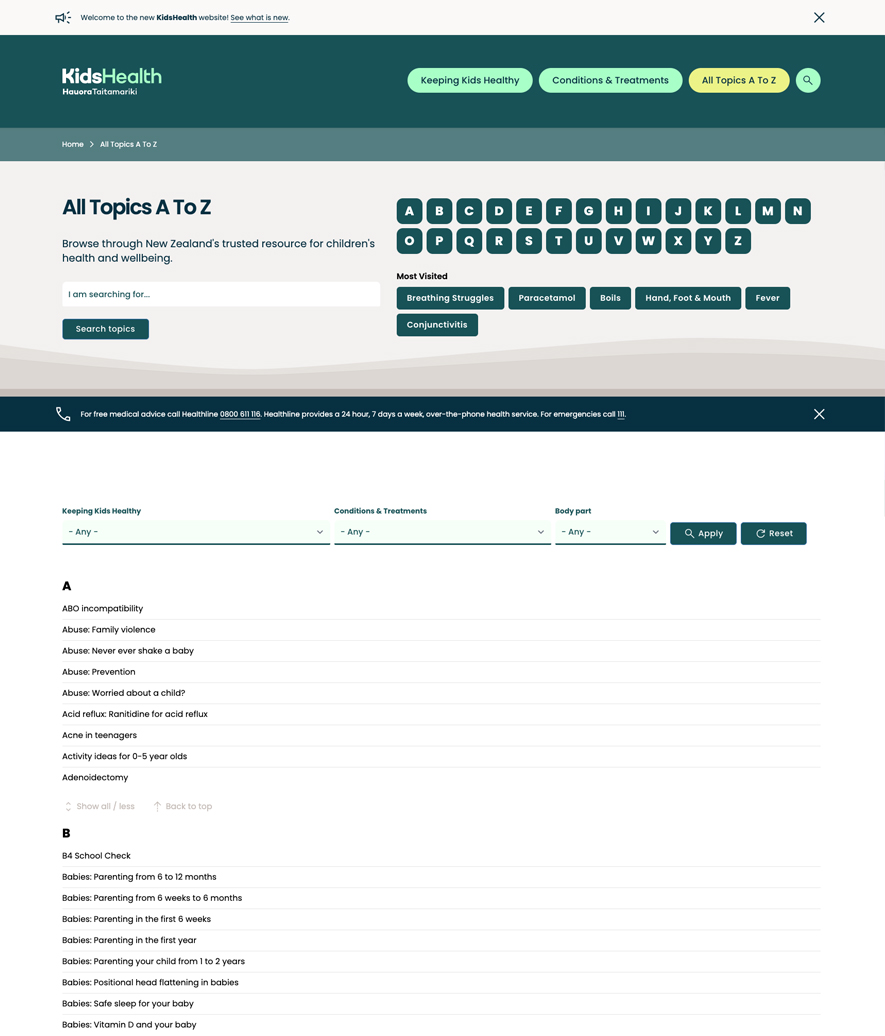 KidsHealth NZ website screengrab