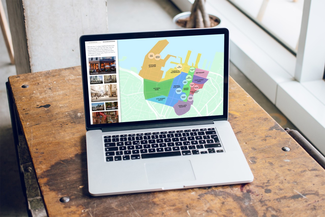 Heart of the City website on a laptop showing the map feature