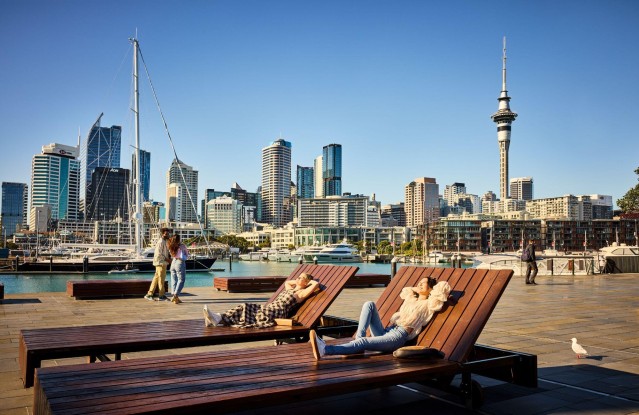Wynyard quarter with CBD skyline in the background