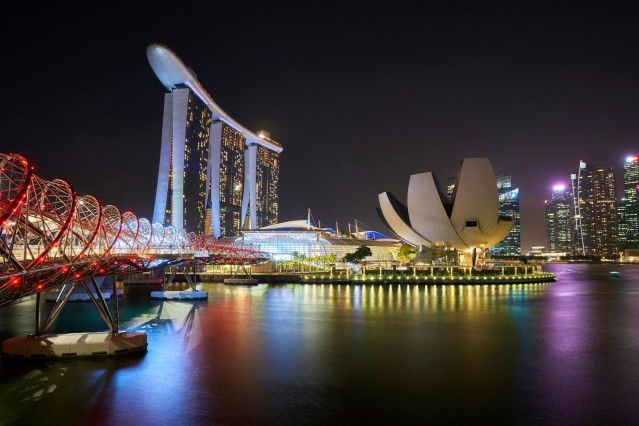Singapore at night over the water
