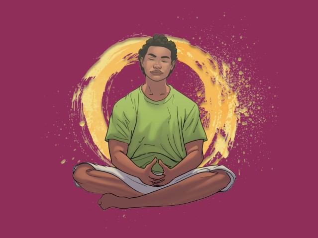Nau Mai teaser drawing with young man sitting contemplating